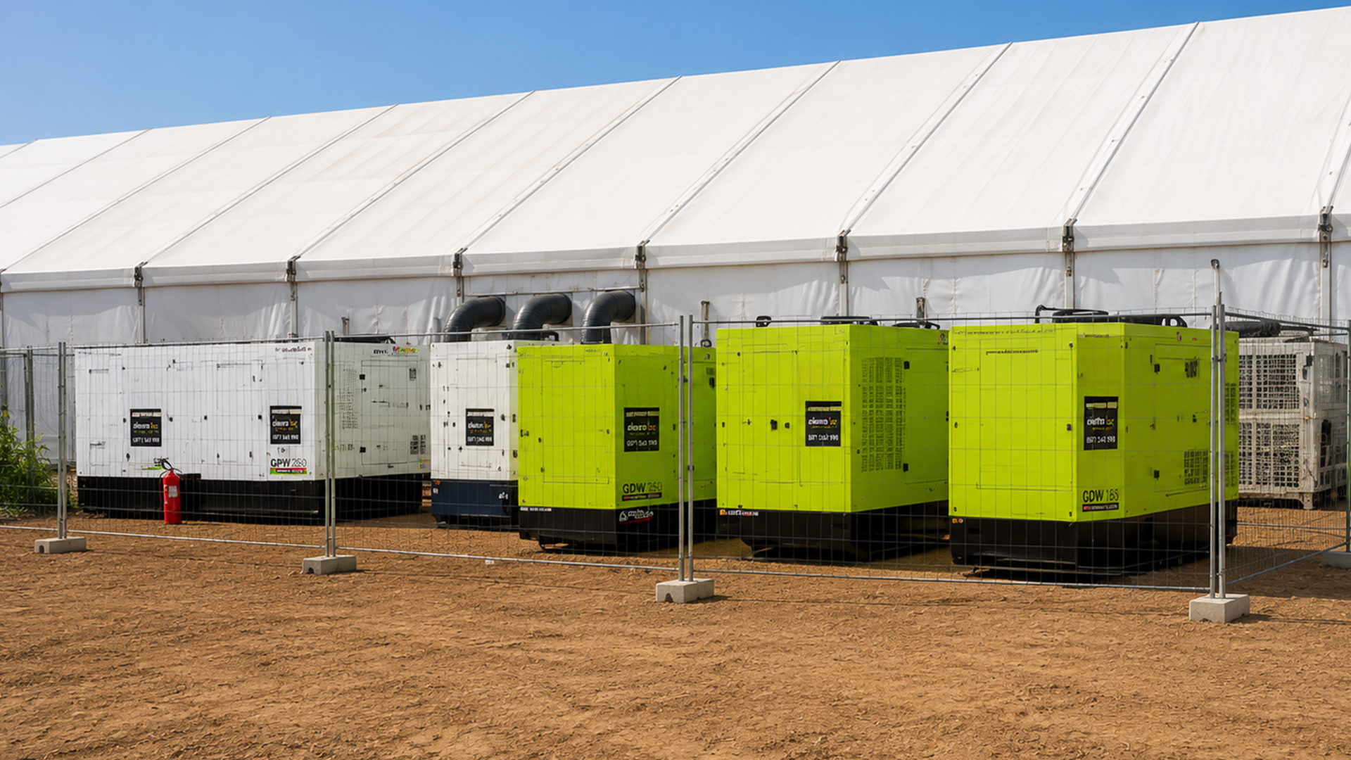 Flotte groupes électrogènes Electroloc sous tente événementiel