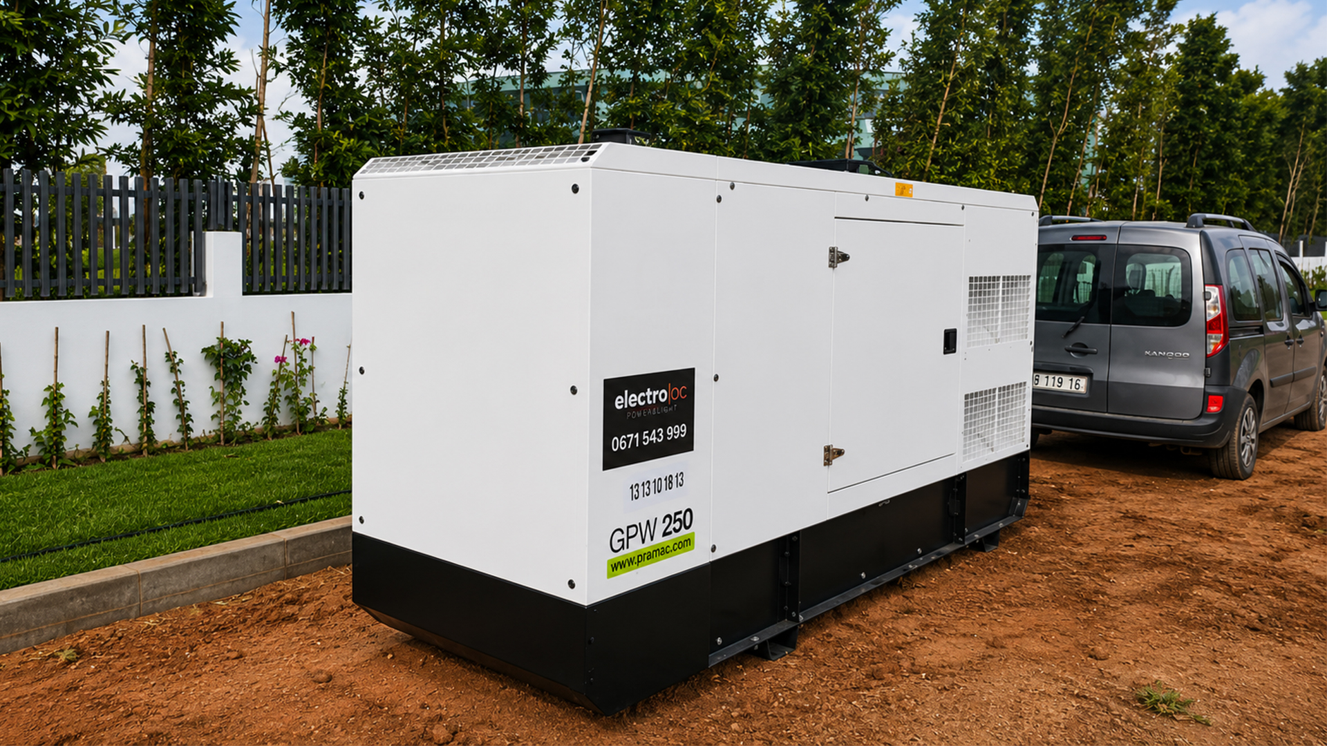 Installation groupe électrogène blanc sur site professionnel — Electroloc