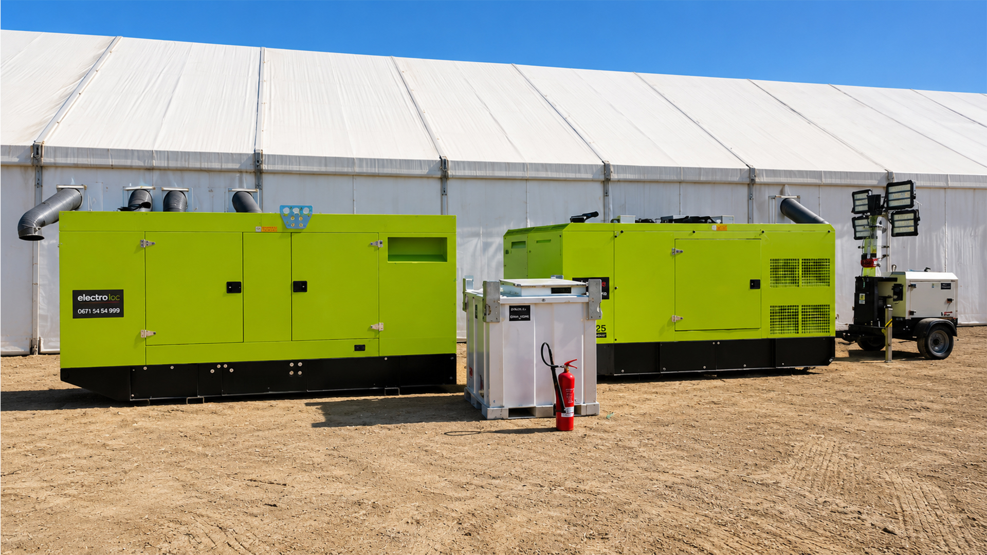 Parc de groupes électrogènes Electroloc sur chantier extérieur